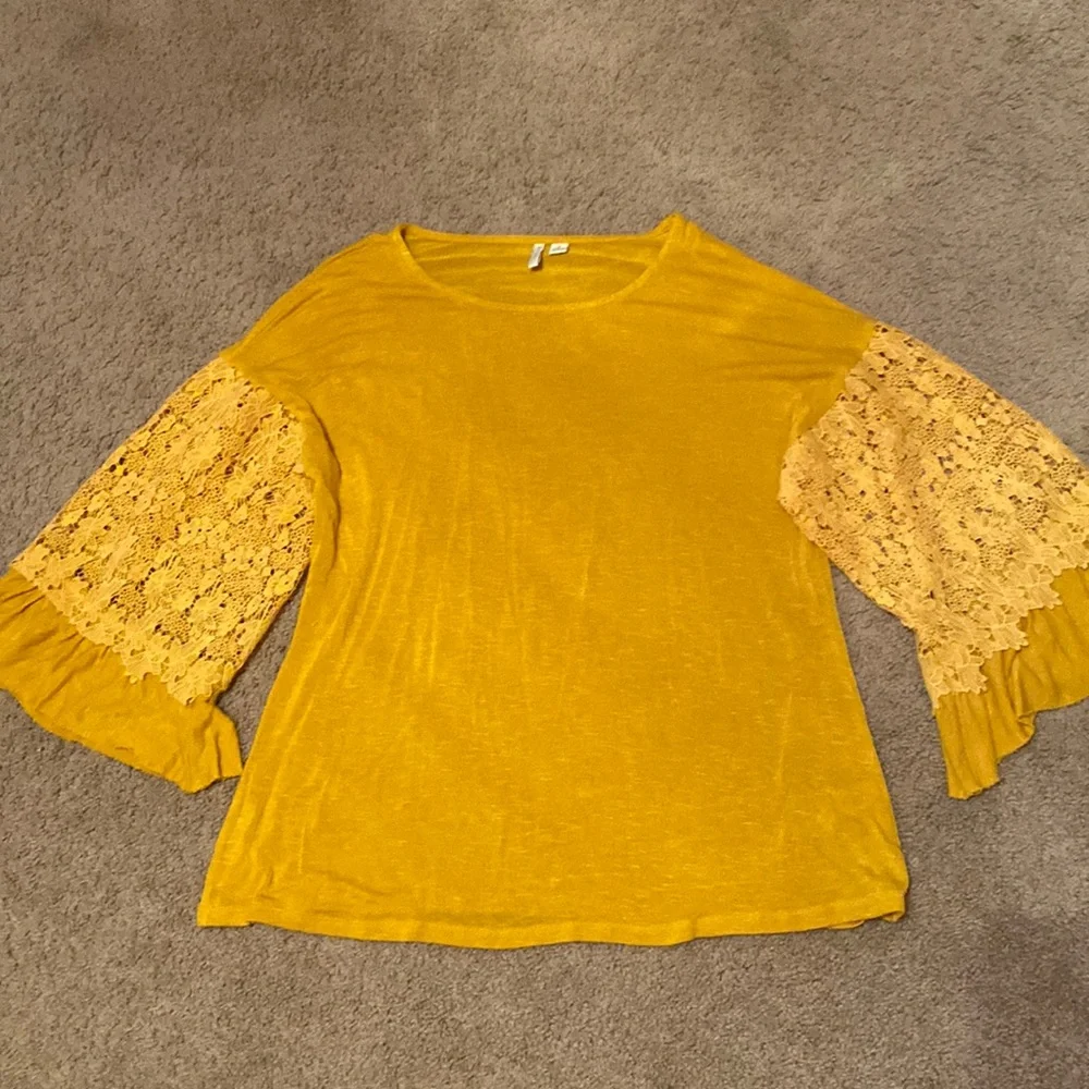 Cato Mustard Yellow Blouse with Lace Sleeves - Picture 1 of 3